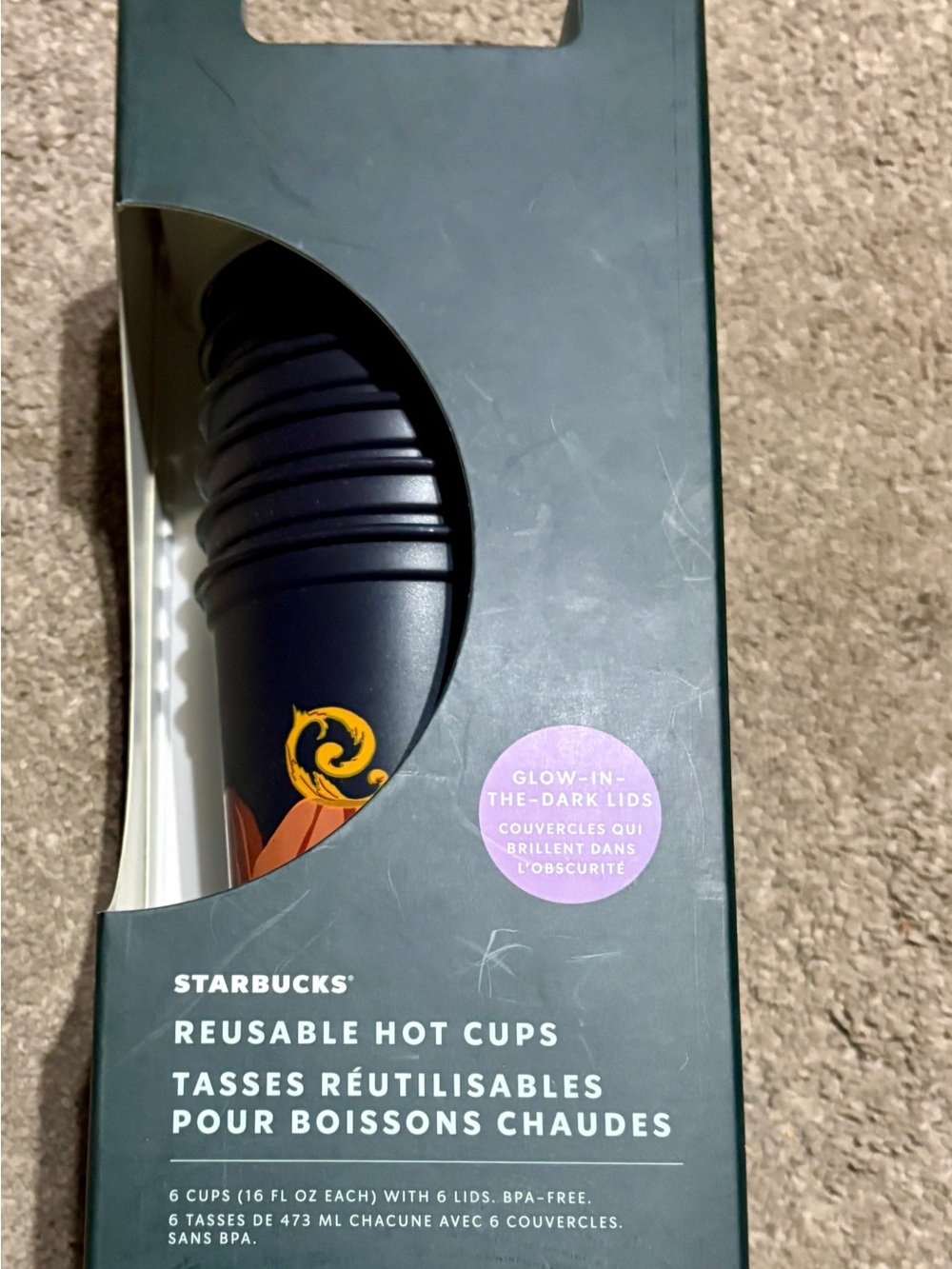 Starbucks Halloween 2021 Glow-in-the-Dark Reusable Hot Cups w/ lids x6 NEW